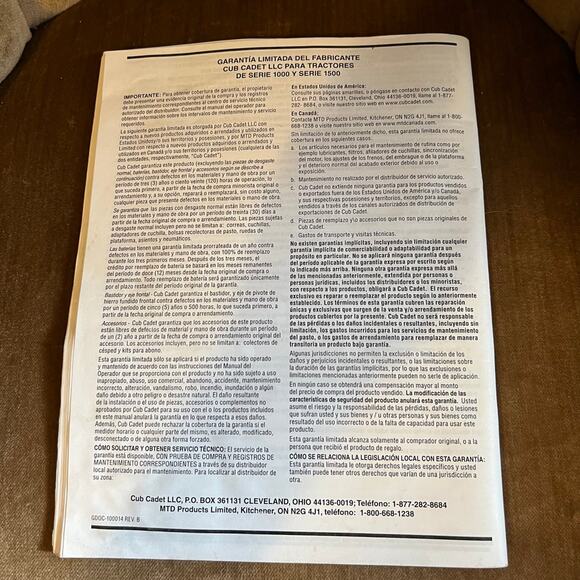 Cub Cadet hydrostatic lawn tractor LTX1050KW owners manual - Picture 2 of 2